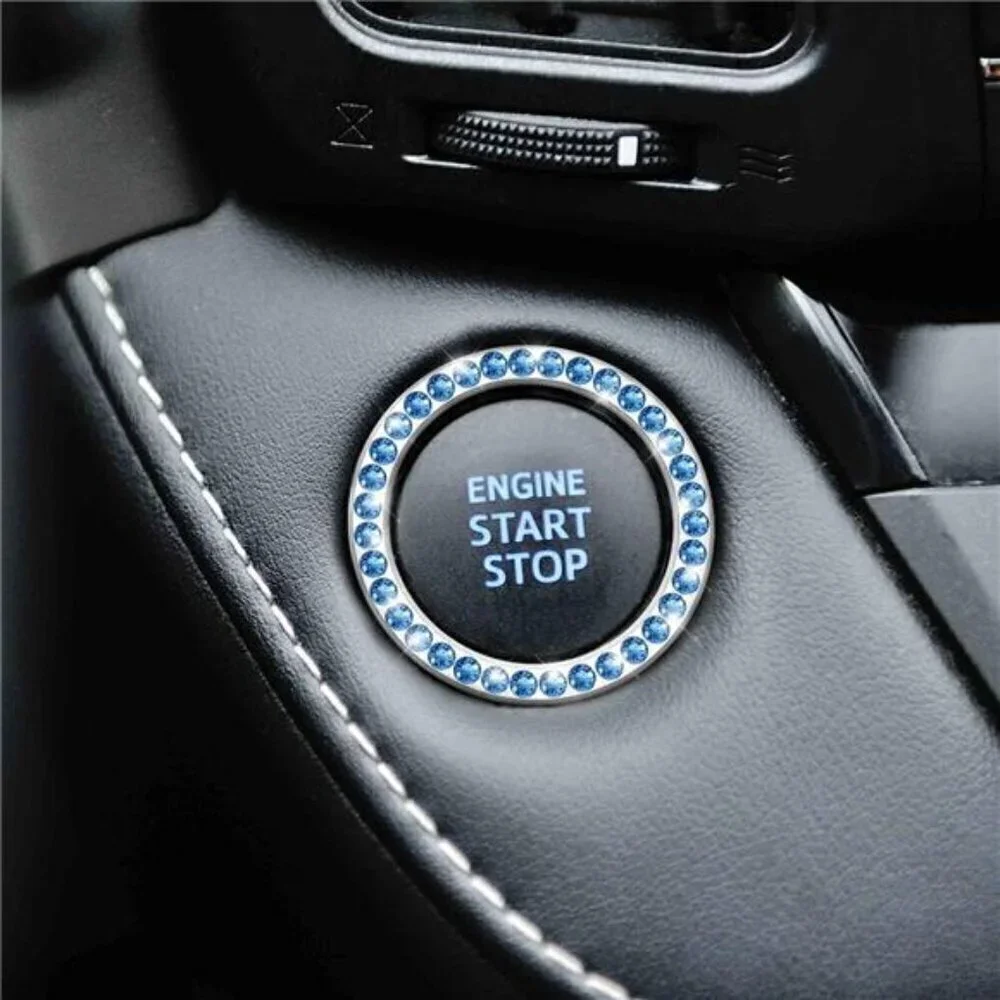 Car Start Button Bling Rhinestone Diamond Engine Button Ring 2-Pack Blue - Picture 7 of 8